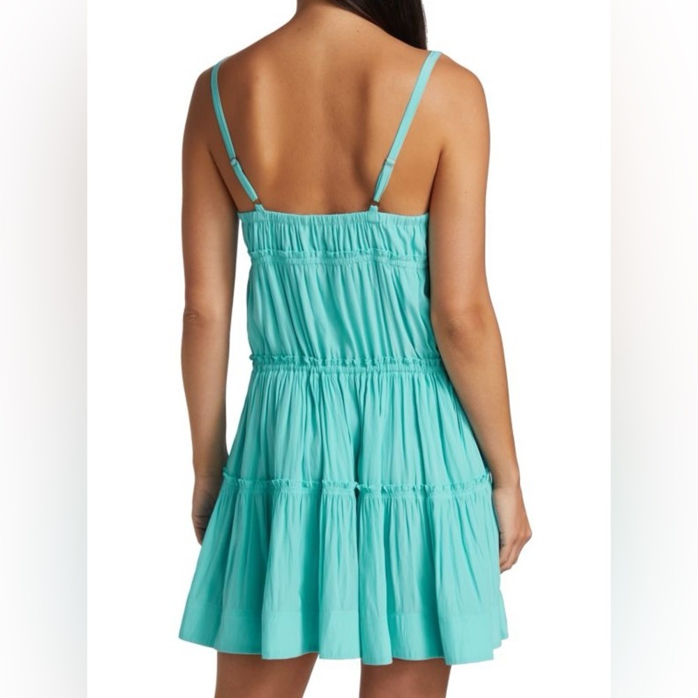 Ramy Brook Margot Tiered Mini Dress In Island Turquoise Tassel Size M - Picture 2 of 8